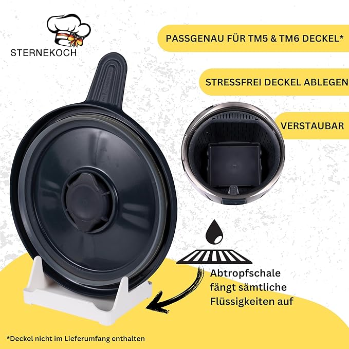 STERNEKOCH Deckelhalter mit Abtropfschale für Thermomix TM6, TM5 und Monsieur Cuisine Compact
