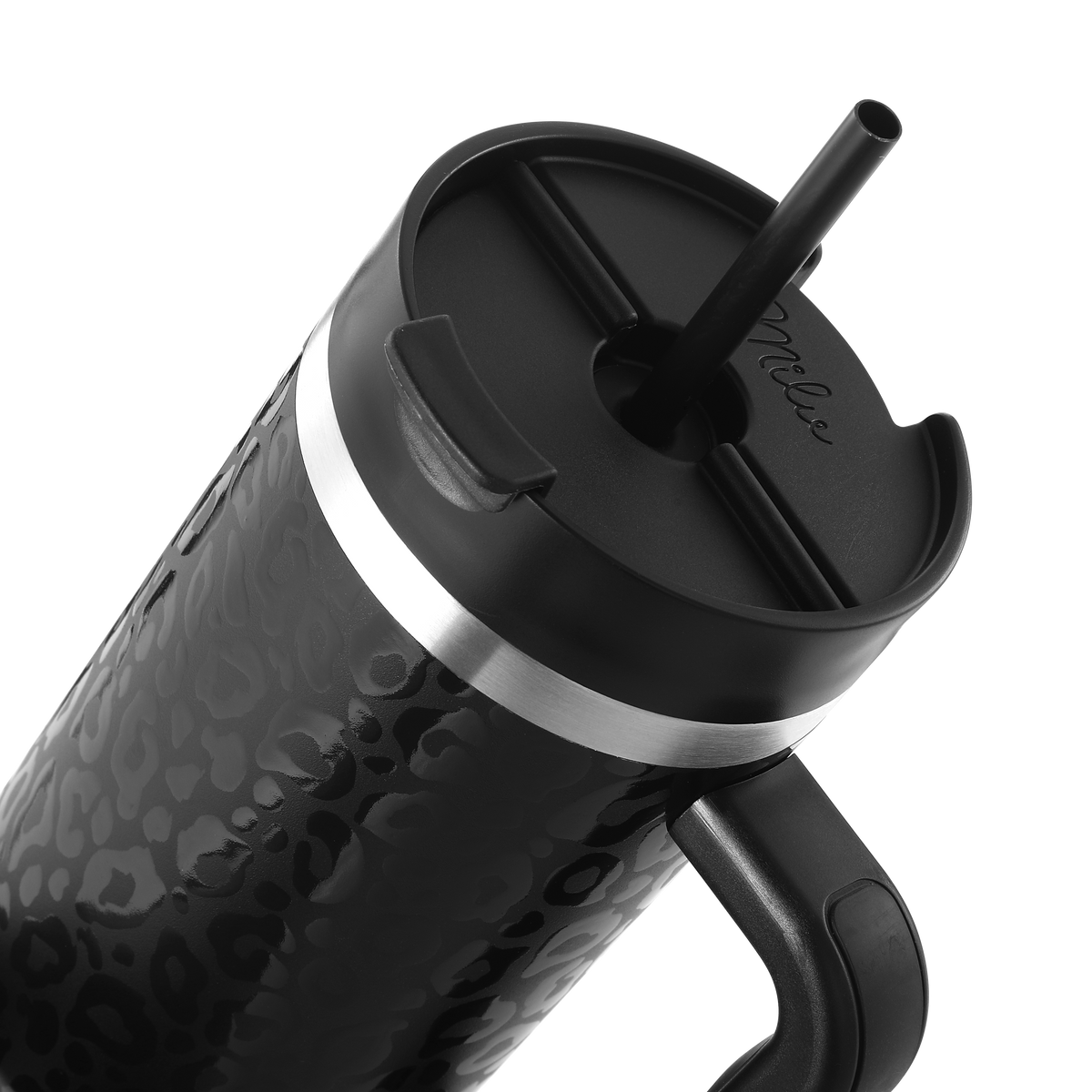 Milu Edelstahl Tumbler-Set 1200 ml, 3-tlg., 3D Leoparden-Print, mit Trinkhalm