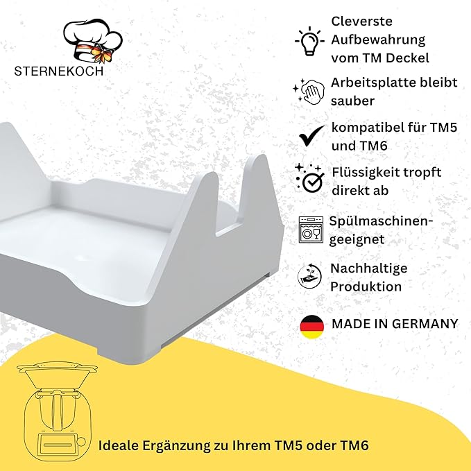 STERNEKOCH Deckelhalter mit Abtropfschale für Thermomix TM6, TM5 und Monsieur Cuisine Compact