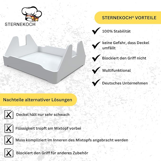 STERNEKOCH Deckelhalter mit Abtropfschale für Thermomix TM6, TM5 und Monsieur Cuisine Compact