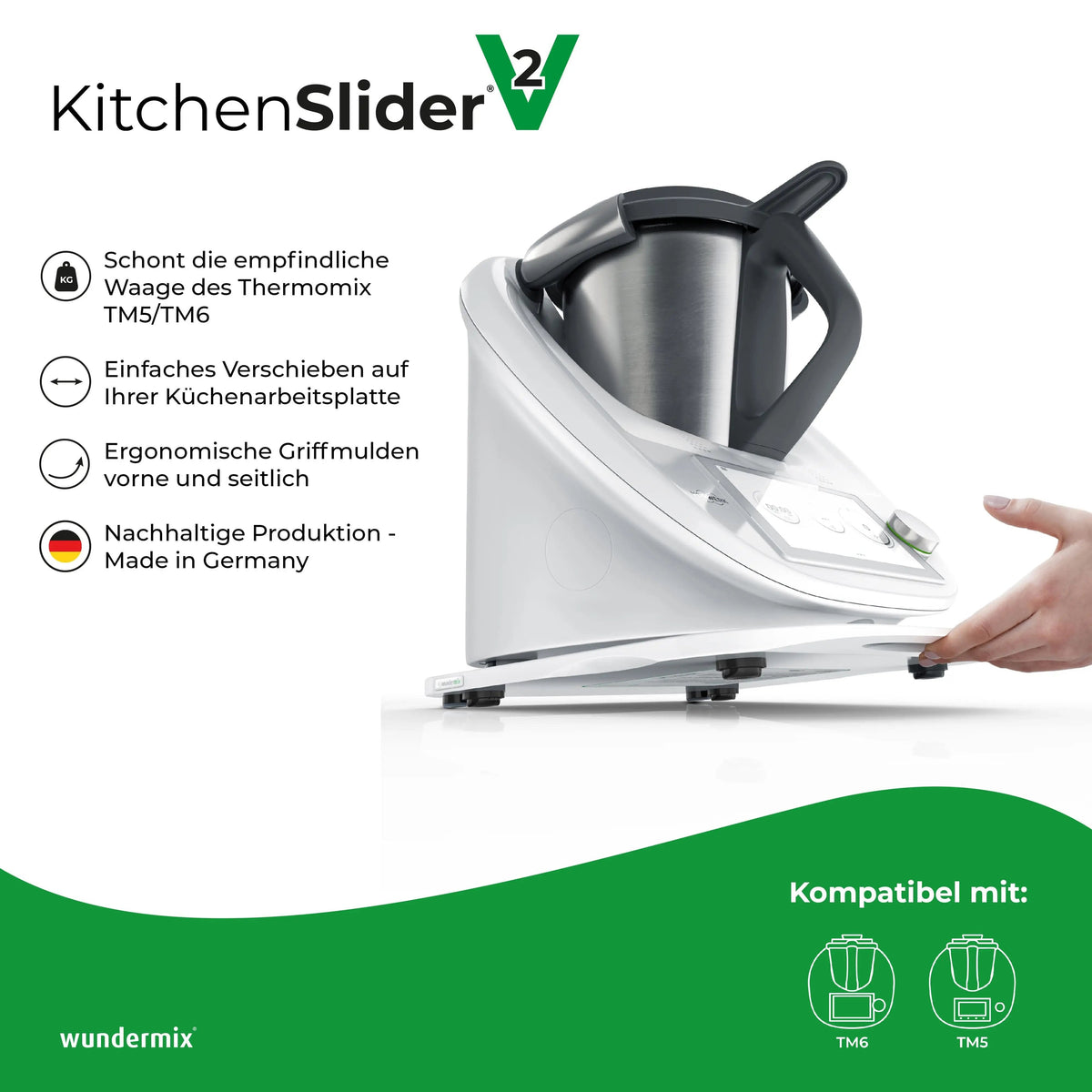 KitchenSlider® M | V2 Plus | Premium-Gleitbrett für Thermomix TM6, TM5