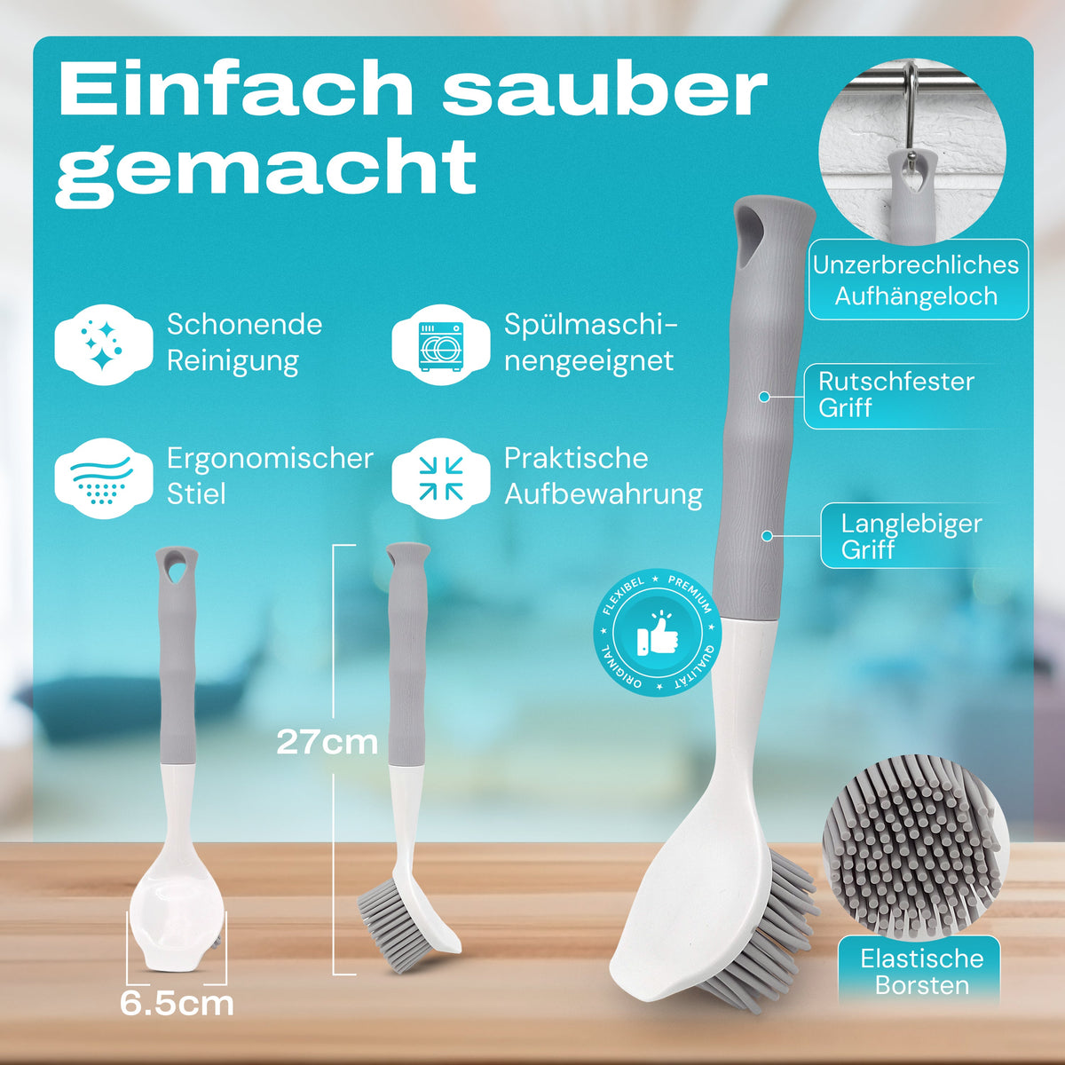 WunderFry | Reinigungsbürste mit Silikonborsten für Airfryer, Kontaktgrill & Pfannen