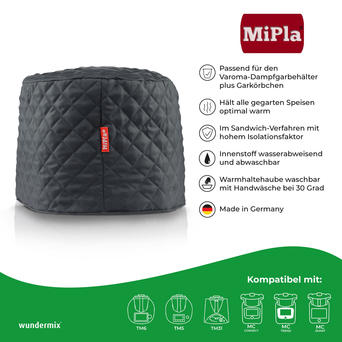 MiPla® | Warmhaltehaube L für Garbehälter + Gareinsatz | Thermomix & Monsieur Cuisine
