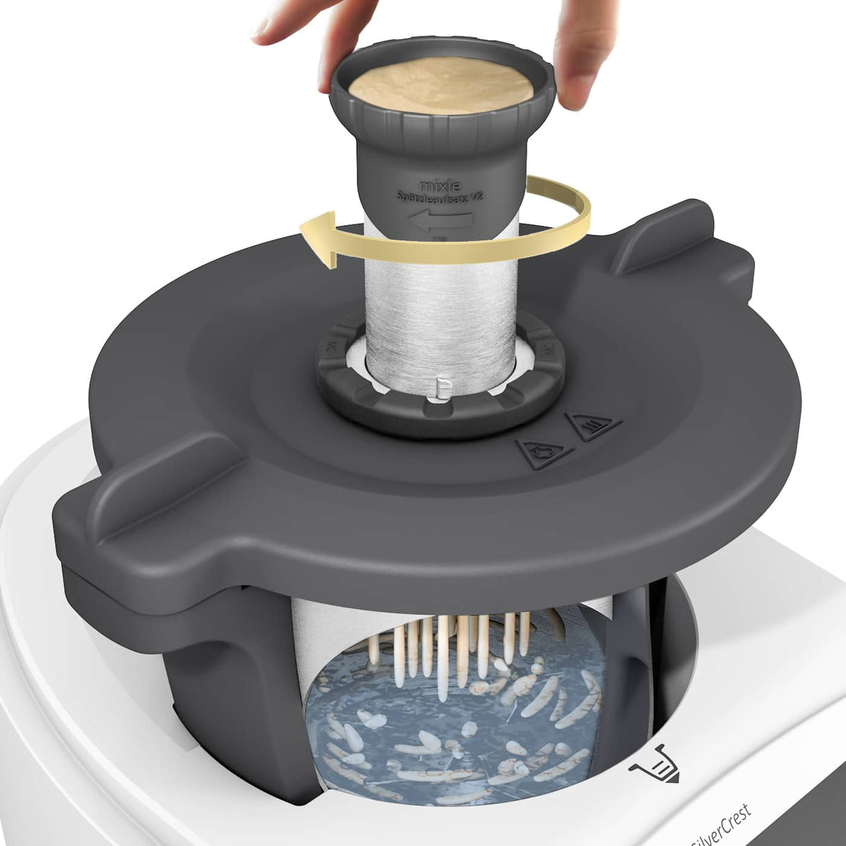 mixle® | Spätzleaufsatz V2 aus Edelstahl für Monsieur Cuisine Smart, Compact, Connect & Trend