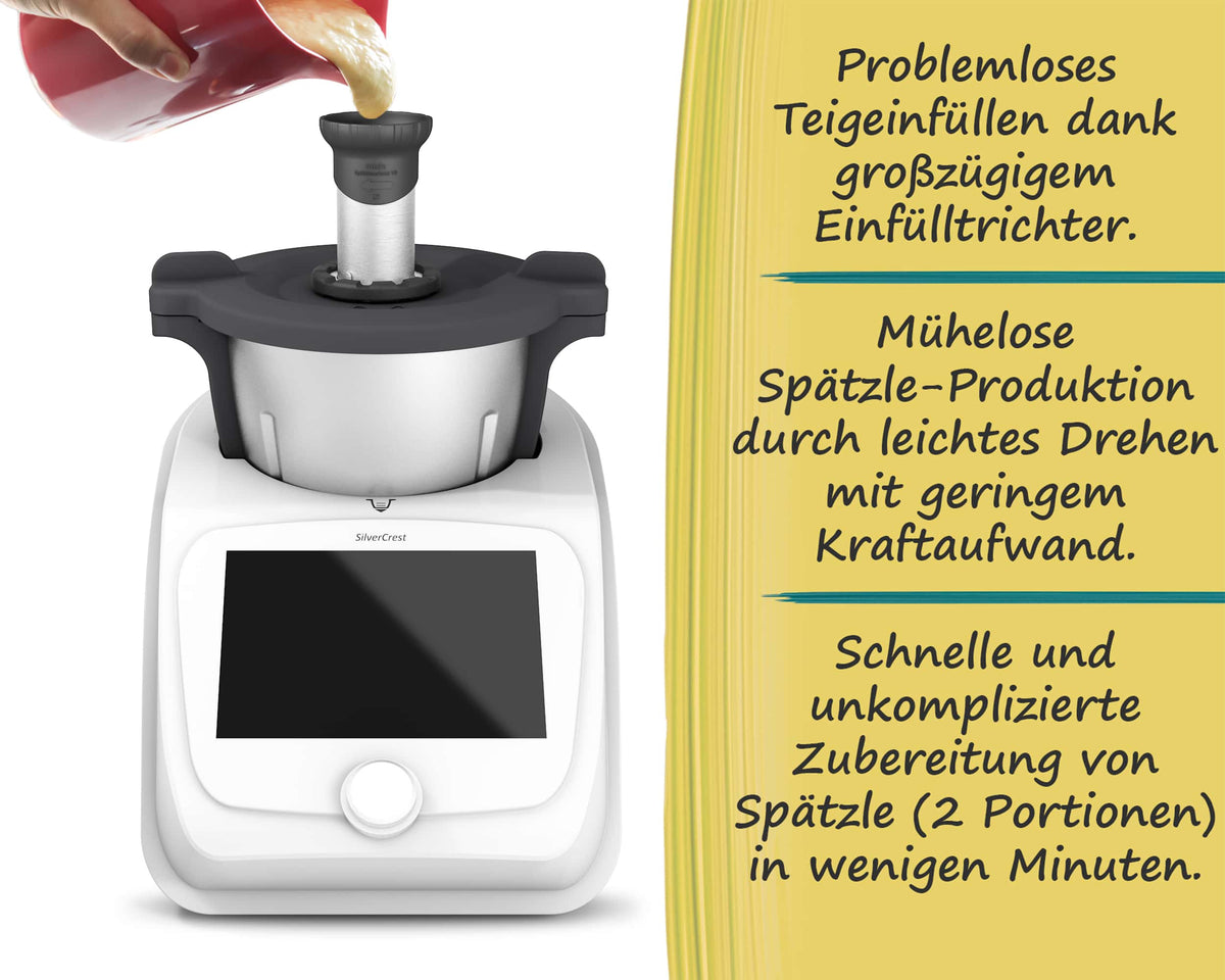 mixle® | Spätzleaufsatz V2 aus Edelstahl für Monsieur Cuisine Smart, Compact, Connect & Trend