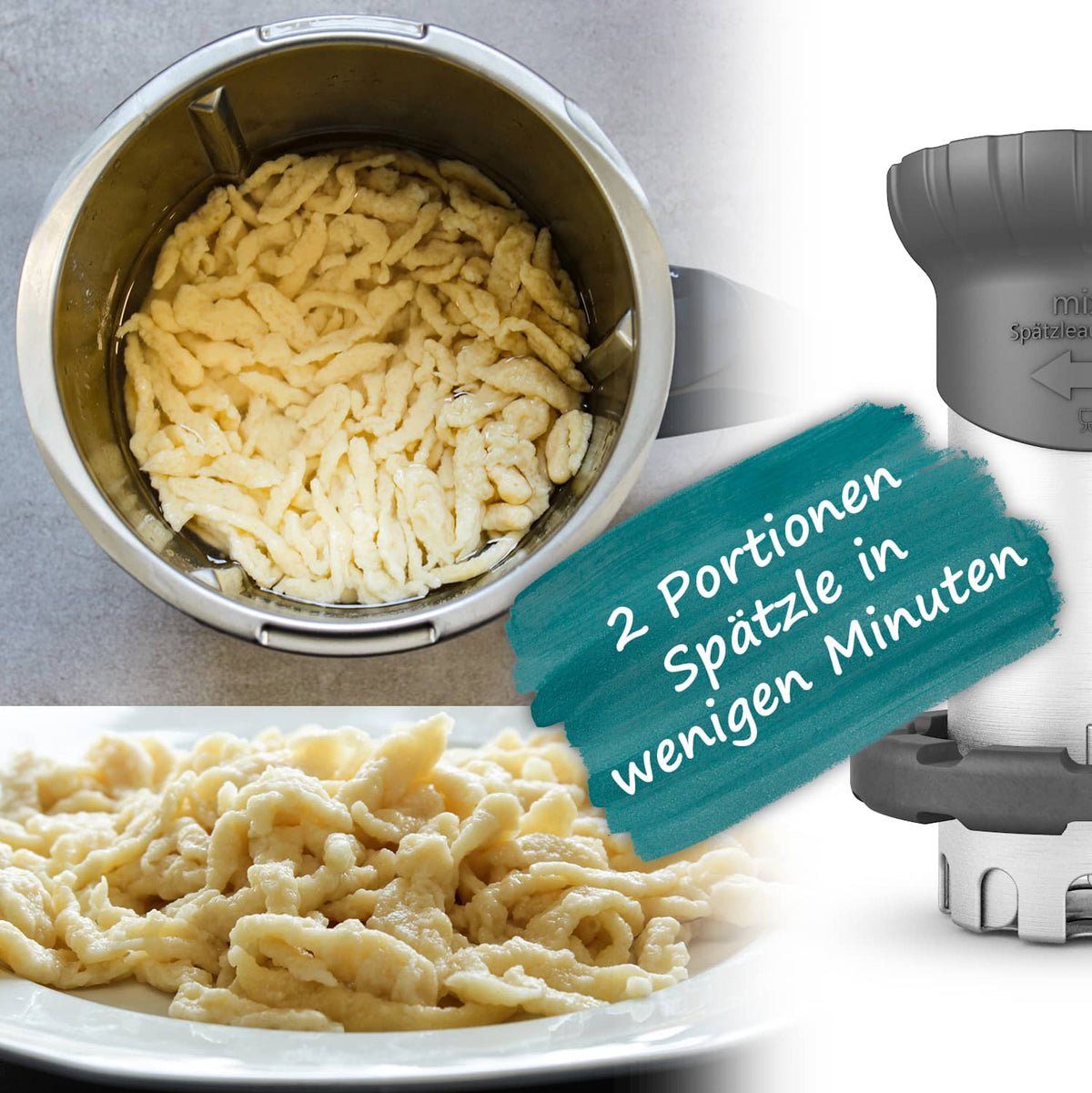 mixle® | Spätzleaufsatz V2 aus Edelstahl für Monsieur Cuisine Smart, Compact, Connect & Trend