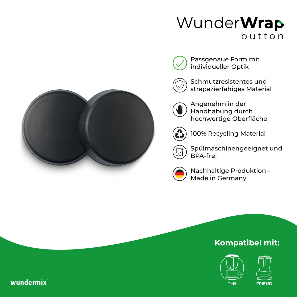 WunderWrap® Button | Drehknopfabdeckung für TM6, TM Friend | 2er-Set | schwarz